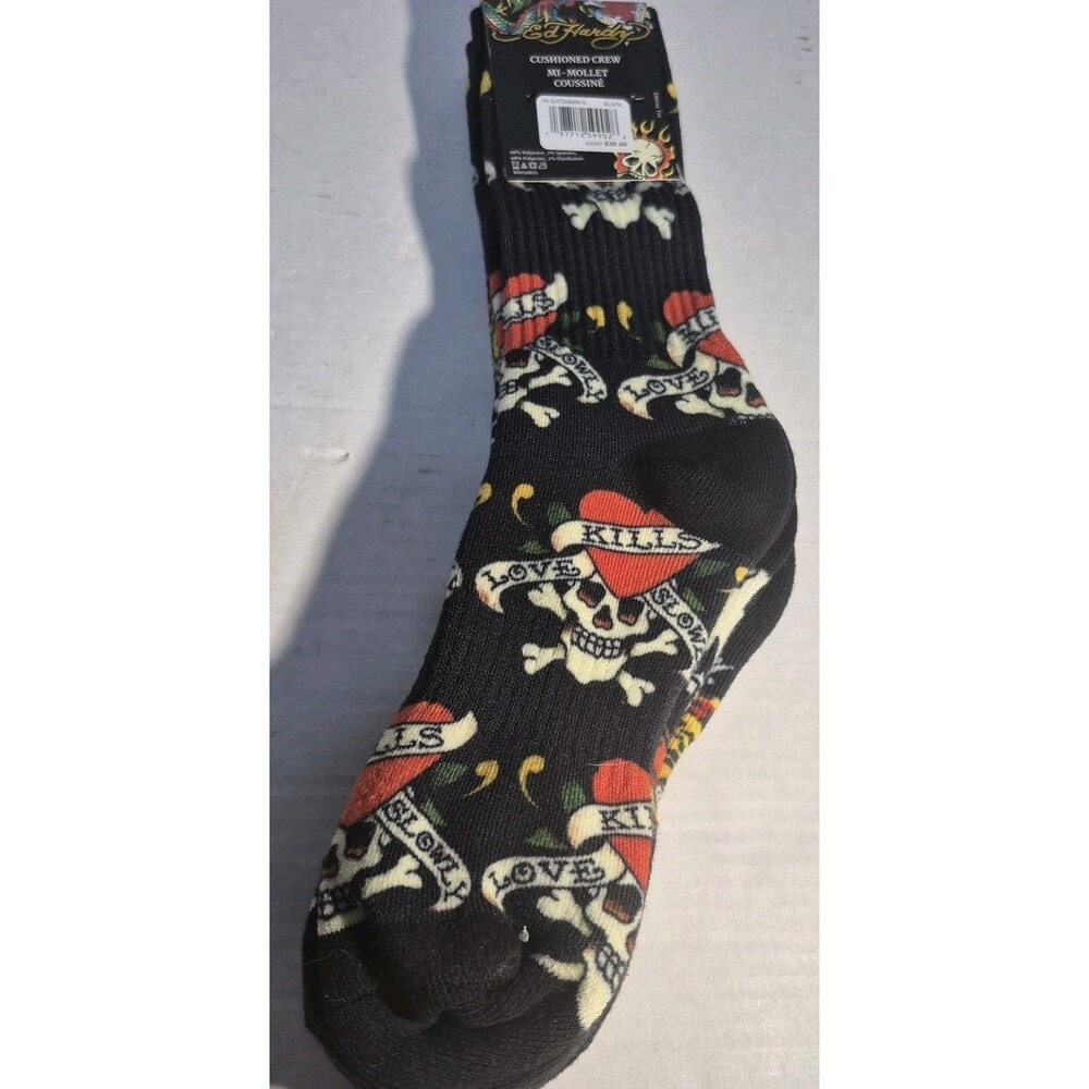 Ed Hardy Tattoo Art Graphic Crew Socks 3 Pack Mens Size 6-12 Skull Tiger